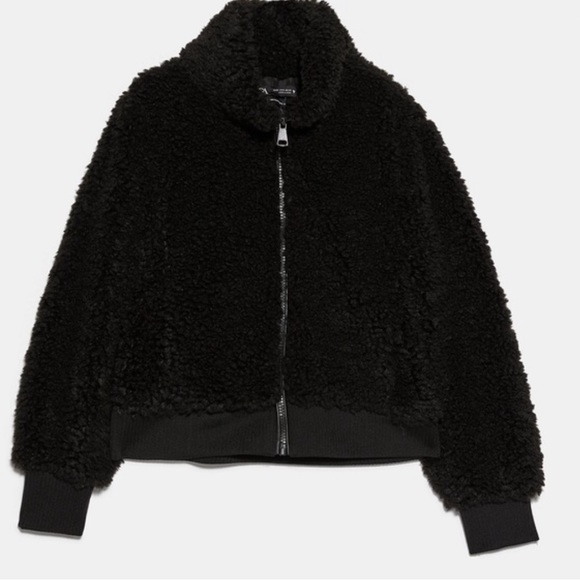 NWT Zara Black Fleece Sherpa Bomber High Collar SZ SMALL - Picture 7 of 13